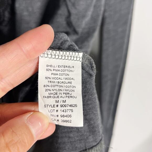 Theory Womens M Gray Black Lace Applique VNeck Long Sleeve Top Pima Cotton Modal - Picture 8 of 9